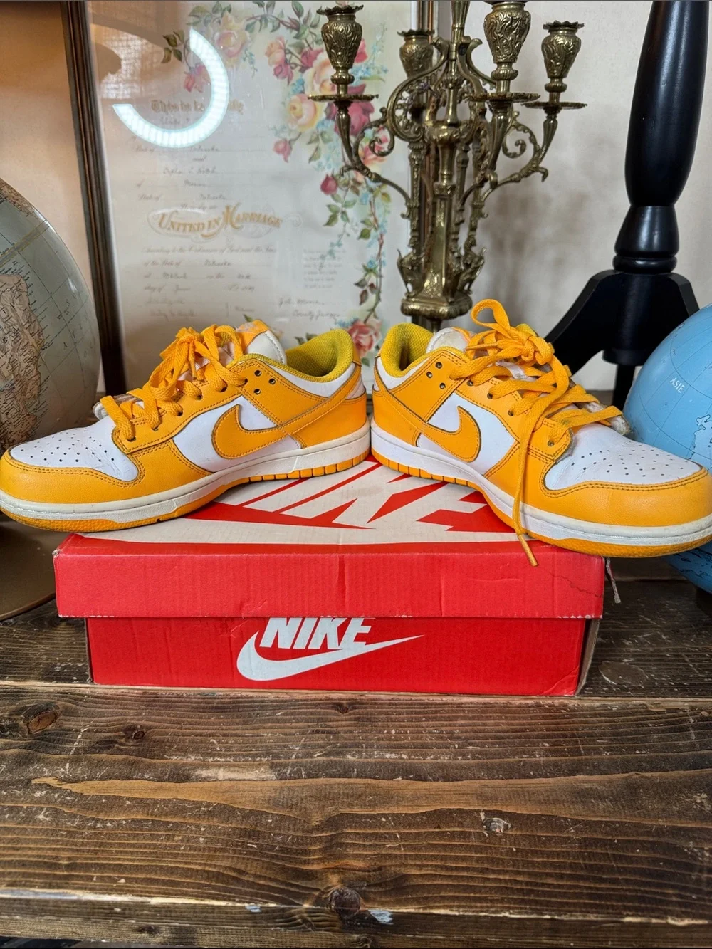 Nike Dunk Low Yellow and White Leather Sneakers